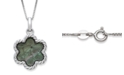 Macy's Engraved Black Mother of Pearl 13mm Flower Pendant with 18" Chain in Sterling Silver